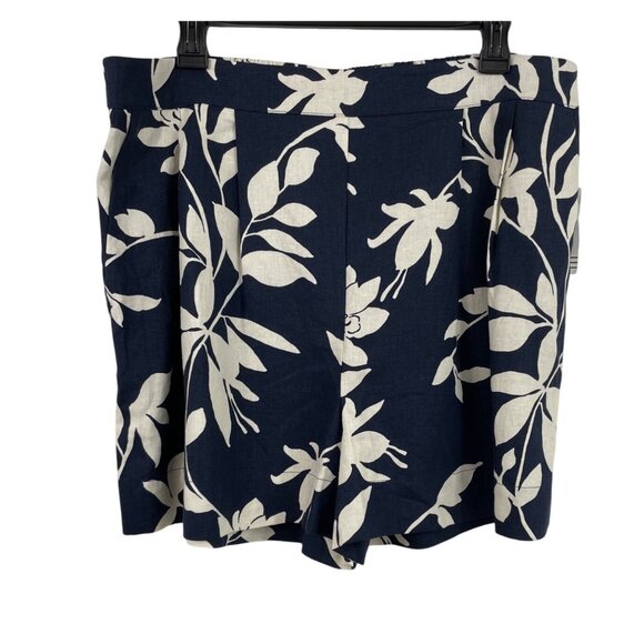 Ophelia Roe Womens XL Navy & White Floral Printed Shorts Pull On Linen Blend - Picture 1 of 11